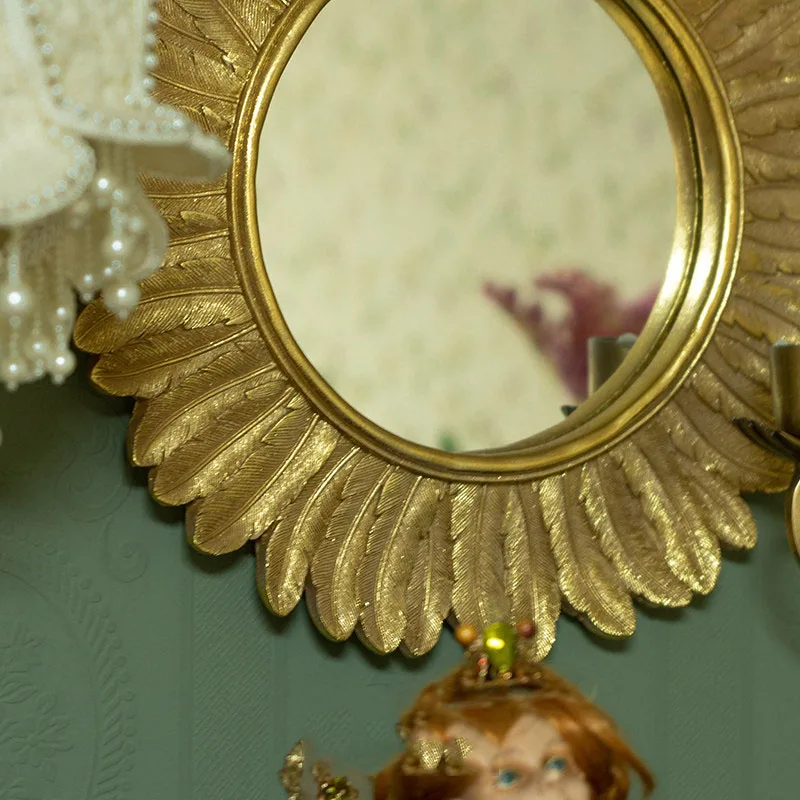 New French Retro Mirror Resin Carved Outer Frame Room Decoration Mirror Rotundity Wall Pendant Home Ornaments Affordable Luxury