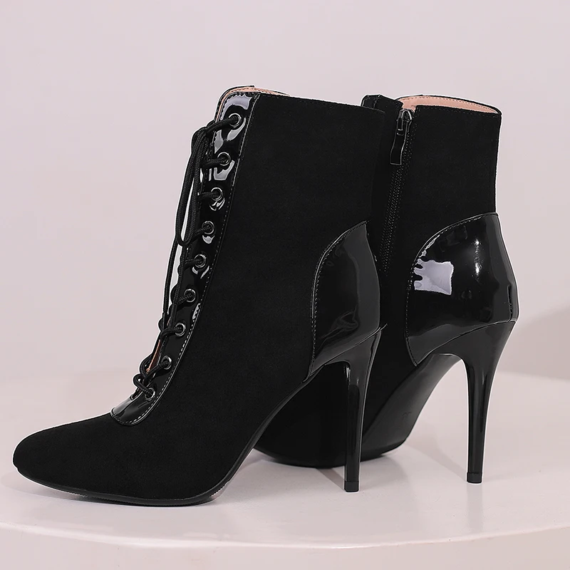 Kcenid Hollow Designer Fashion Cross-tied Round Toe Women Ankle Boots Sexy Thin Heels Lace-up Party Autumn Winter Female Shoes