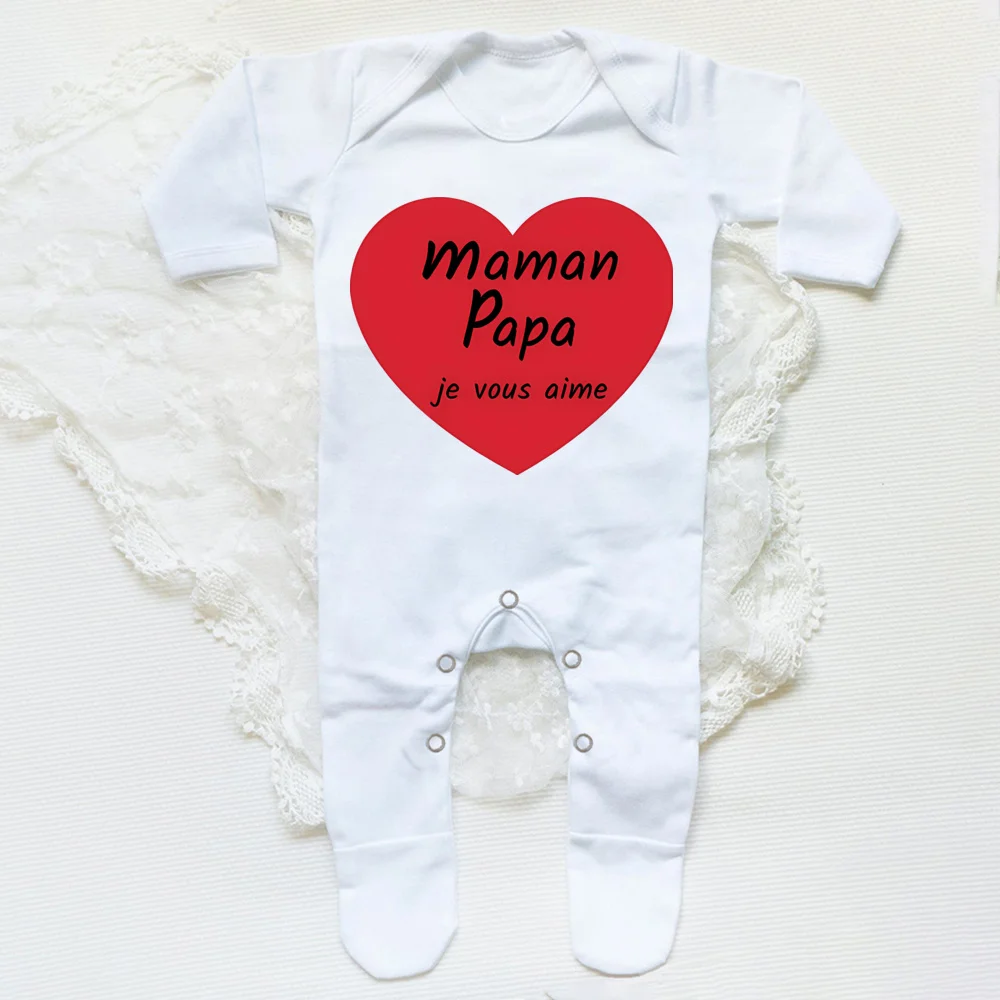 Mom Dad I Love You Letter Print Infant Sleepsuit Soft Casual Comfy Long Sleeve Newborn Romper Family Party Babys Clothing