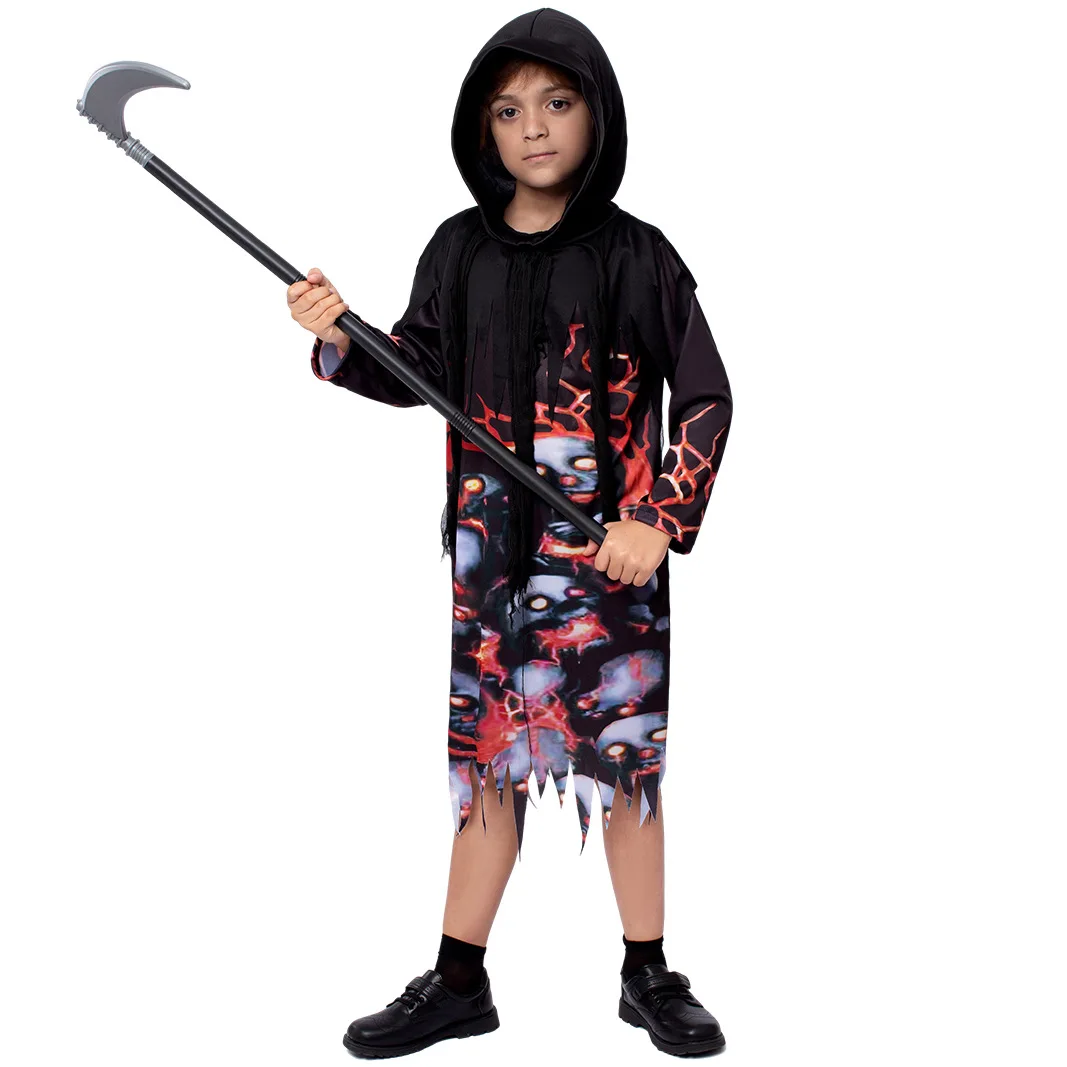 

Halloween Grim Reaper Cosplay Costume Children's Holiday Party Performance Clothing Horror Role-Playing Devil Cloak Robe ﻿