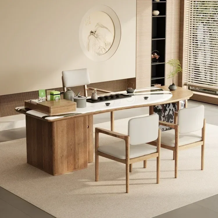 New Chinese tea table and chair combination walnut tea making rock slab solid wood tea table