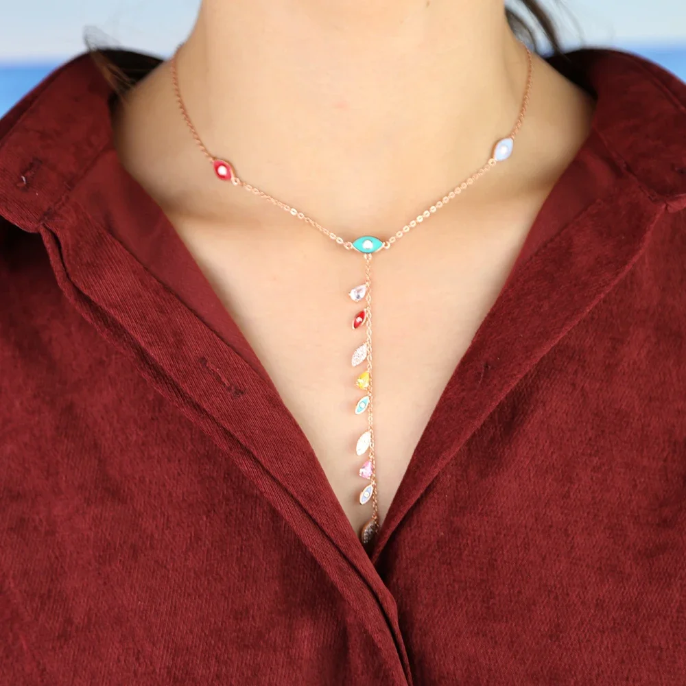 2025 هدايا عيد الميلاد مجوهرات ملونة قوس قزح تشيكوسلوفاكيا مثير النساء الفتيات المينا عين الشر سحر Lairat Y القلائد الطويلة مجوهرات العصرية