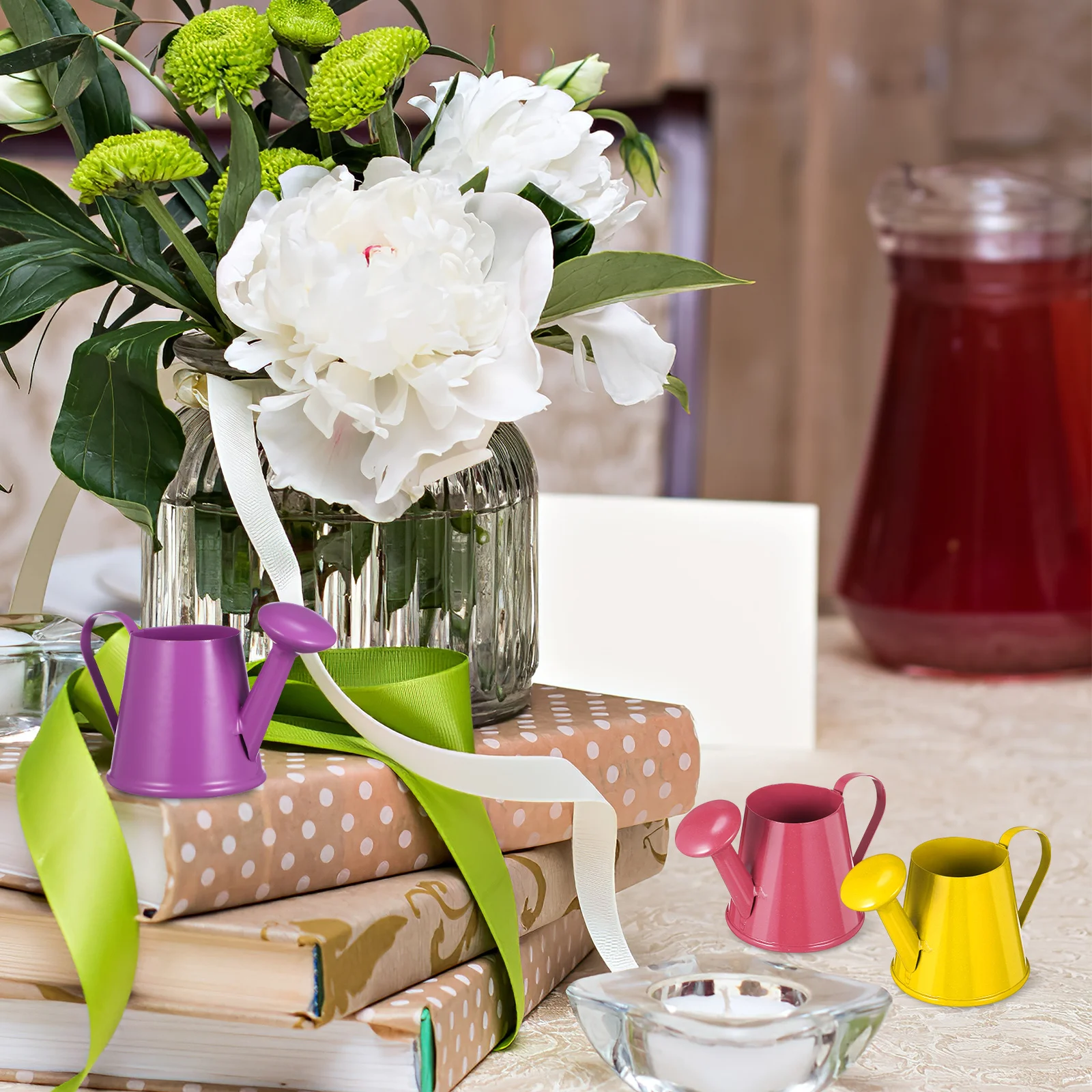 

12Pcs Metal Kids Watering Cans Small Iron Watering Containers for Garden Bath Play Pen Holders Desktop Props Outdoor Indoor