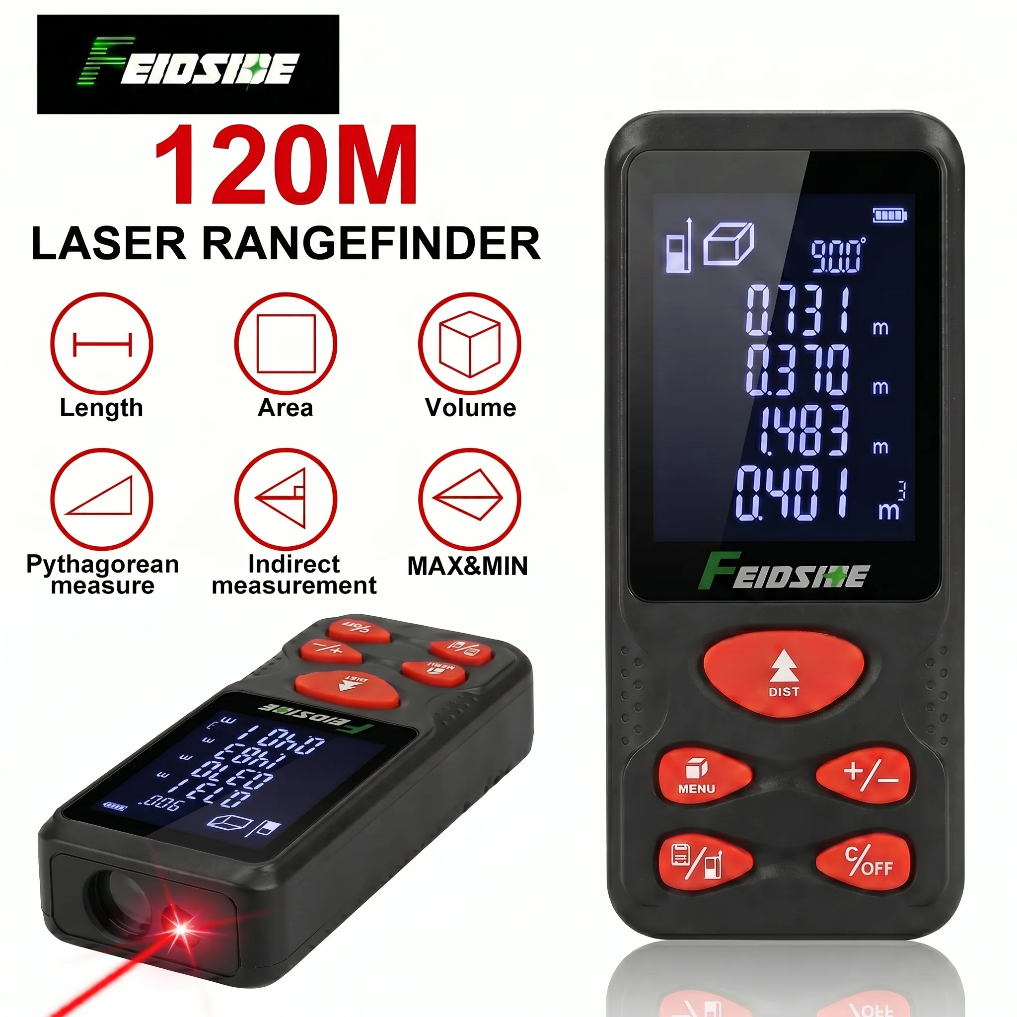 

FEIDSIDE 80M 120M Laser Distance Meter with Angle Measurement Multifunctional Digital Laser Rangefinder Handheld Construction