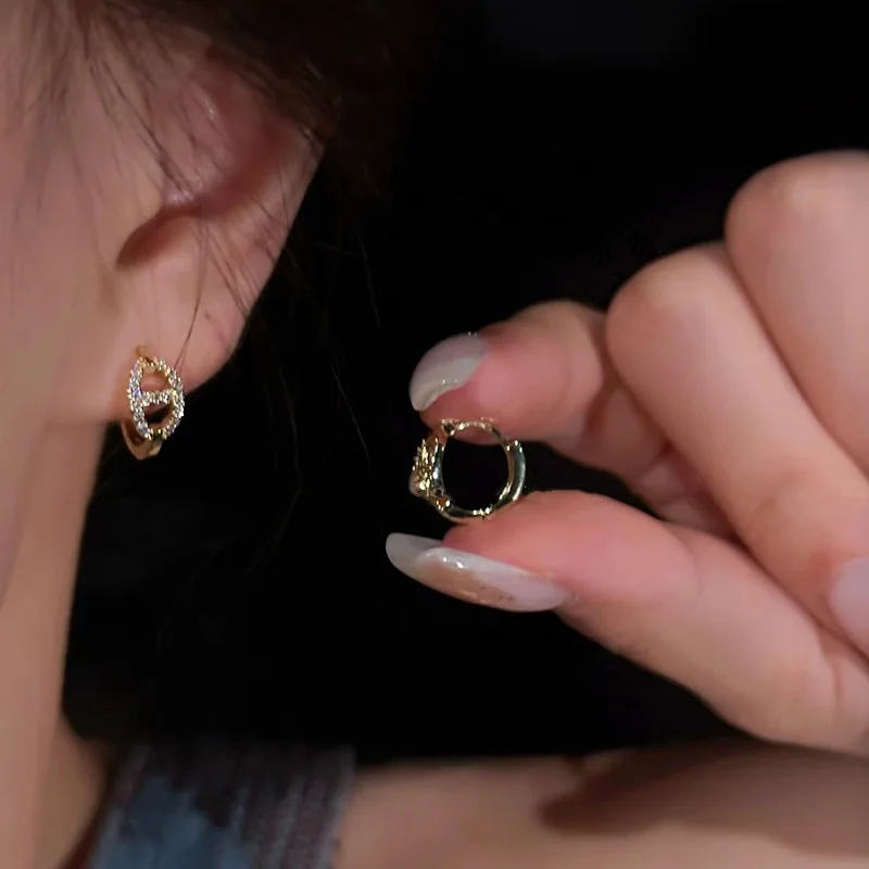 Elegante Mode-Strass-Ohrklemmen mit Schweinenasen-Design, vielseitige, stilvolle geometrische Creolen für Damen, hohe Qualität, Neuheit 2026