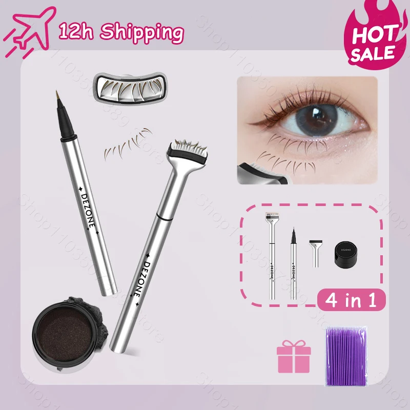 4 In 1 Dezone Lower Eyelashes Stamp Eyeliner Pen Waterproof Sweatproof Korean Makeup Cosmetics Natural-looking Eyelash Eyeliner