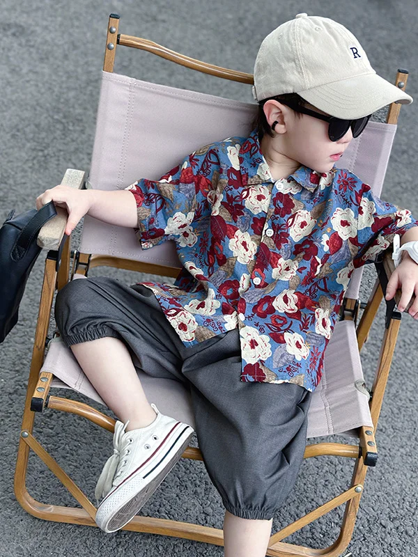 

Комплект с цветочным принтом для мальчиков, летняя одежда ort Sve Beach Vaion Hawaii Sle, повседневный спортивный костюм, модная одежда для мальчиков-подростков