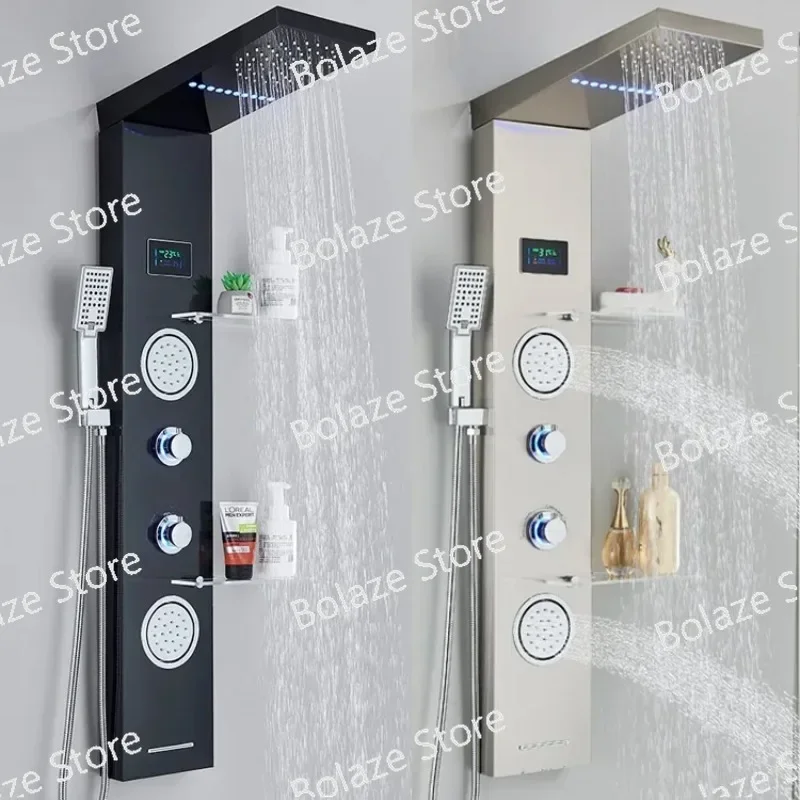 Hot Sell Bathroom Wall Mounted Stainless Steel Waterfall Shower Column LED Shower Panels