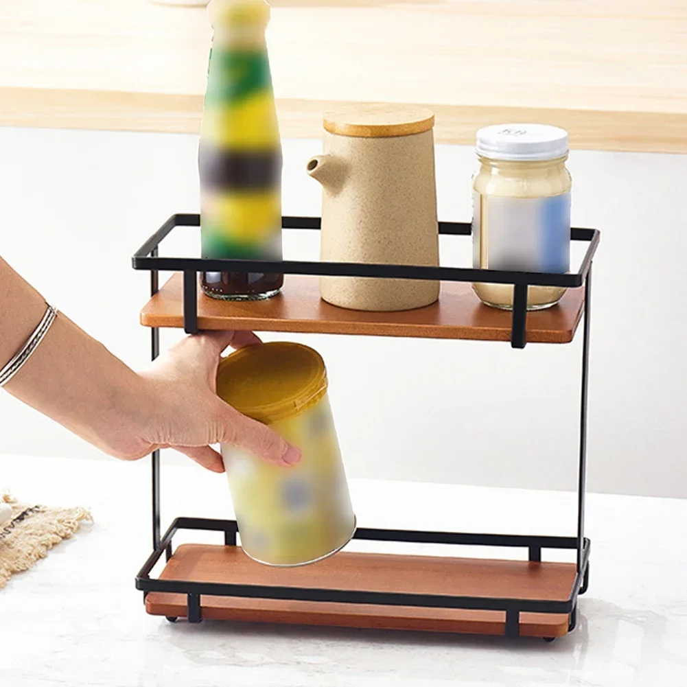 

Solid Wood Double Layer Storage Rack Dressing Table Cosmetics Jewelry Storage Rack Home Desktop Decor Organizer