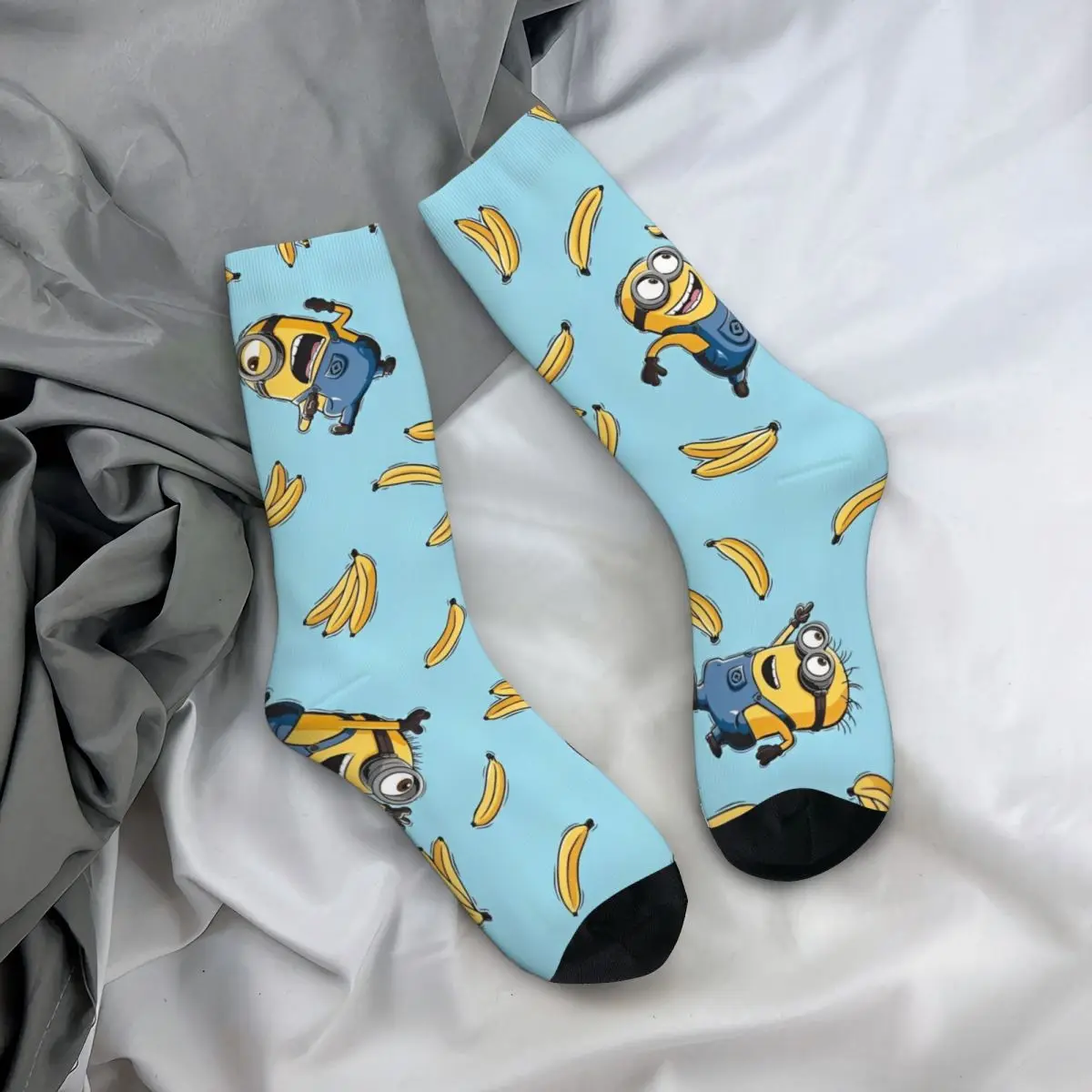 Harajuku Kawaii Despicable Me Minions Basketball Socks Cute Cartoon Polyester Long Socks for Women Men