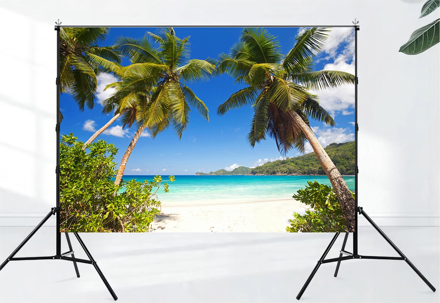 Tropical Beach Background Beach Island Palm Tree Background Blue Sea Sky Sunshine Hawaii Theme Party Decoration Photo Pavilion