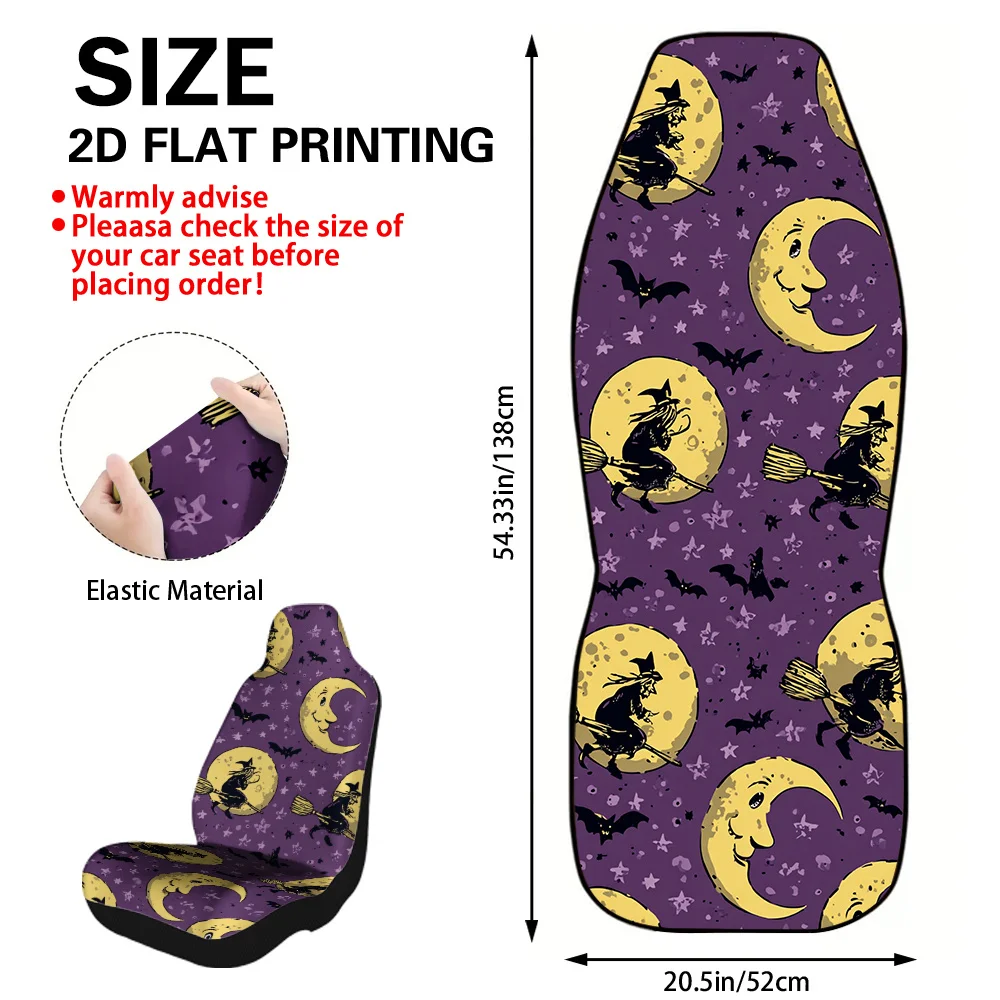 2pcs Christmas Halloween Bats Moon Night Scene Illustrated Car Seat Covers – Unique Decorative Upgrade Adds Personality to Auto