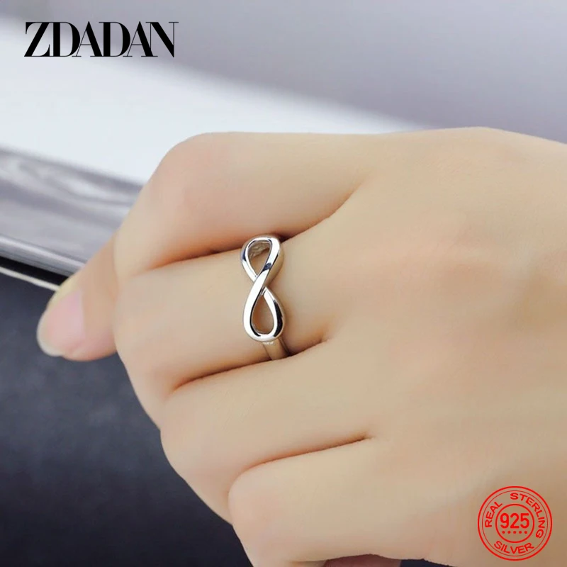 ZDADAN 925 Sterling Silver 8 Word Finger Ring For Women Wedding Jewelry