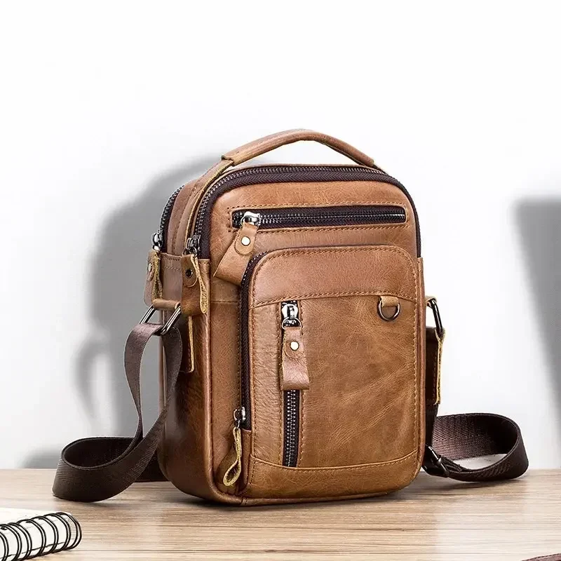 Bolso de hombro de cuero genuino para hombre, bandolera pequeña de diseñador