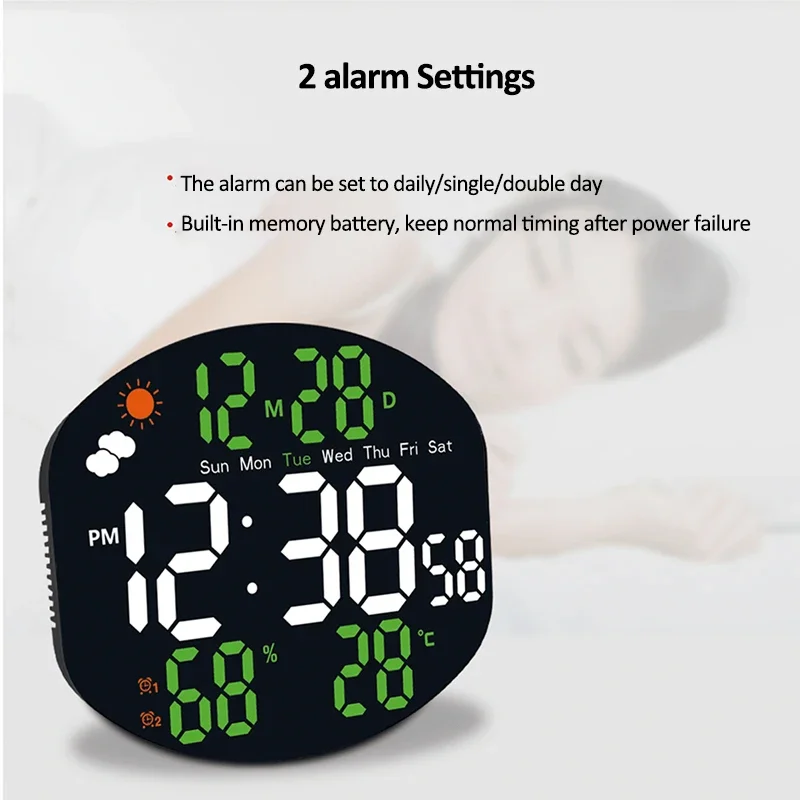 Large Digital Wall Clock Remote Control Electronic Clock Weather Station With Dual Alarms TEMP Humidity Display LED Alarm Clock