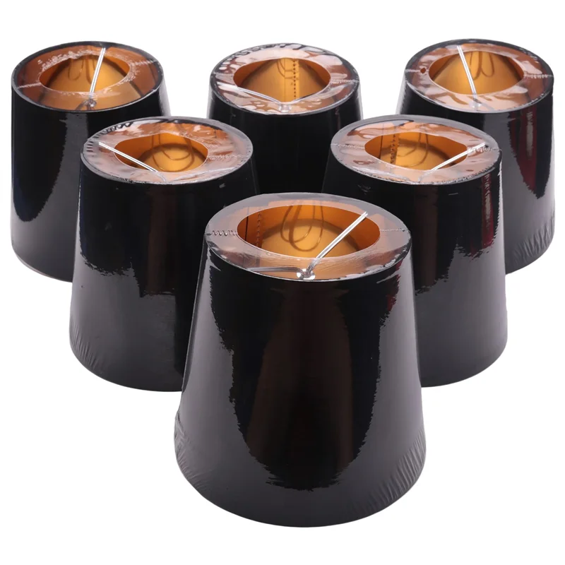 Black Lamp Shades with Gold Lining Clip on Light Shades Candle Chandelier Lampshades, Set of