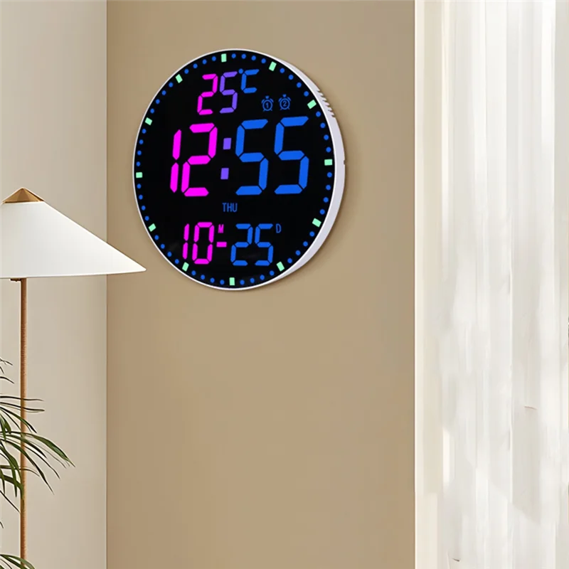 

BYBS-Digital Electronic Clock Wall Hanging Intelligent Clocks Living Room Decoration Wall Clock White Shell Black Face