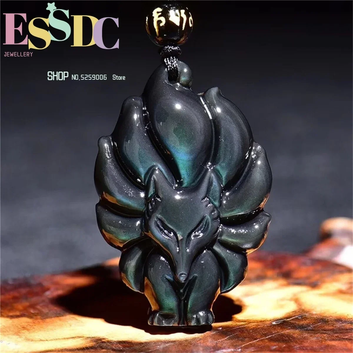 New Style Natural Rainbow Eye Obsidian 3D Nine-tailed Fox Fairy Pendant Jewelry Fashion Necklace for Men Or Women Wholesale Gift
