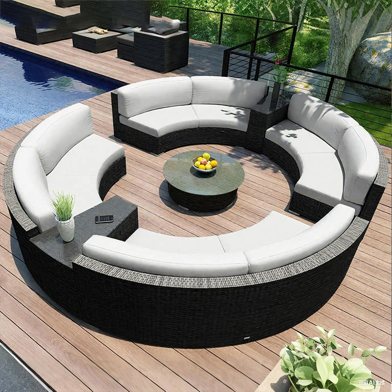 #Outdoor Round Rattan Sofa Set Stay Garden Courtyard Curved Rattan Sofa Sectional for Home Outdoor Furniture Modern Patio Set