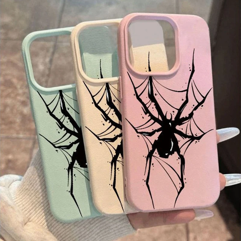 

Black Spider Ink Dot Lychee Pattern Phone Case For iPhone 17 16 15 14 Plus 13 12 11 Pro MAX 17 Air TPU Silicone Soft Phone Case
