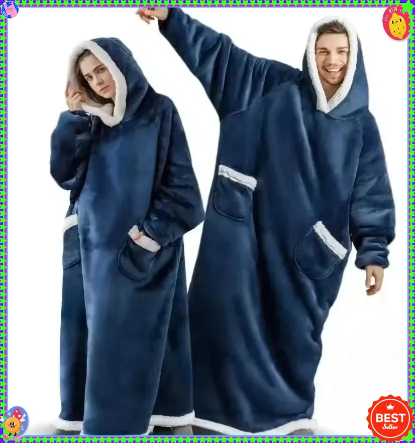 

Lamb fleece pullover loose winter pajamas flannel blanket pants with sleeves hoodie soft and warm home wear