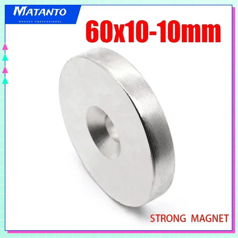 

1PCS 60x10-10mm Big Circular Neodymium Magnets with Hole N35 Round Super Strong Permanent Magnet Disc Fishing Magnet