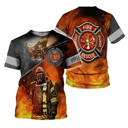 Firefighter T-Shirts Fireman 3D Print Men Women Casual Short Sleeve T Shirt Streetwear Oversized Harajuku Kids Tees Top Clothing