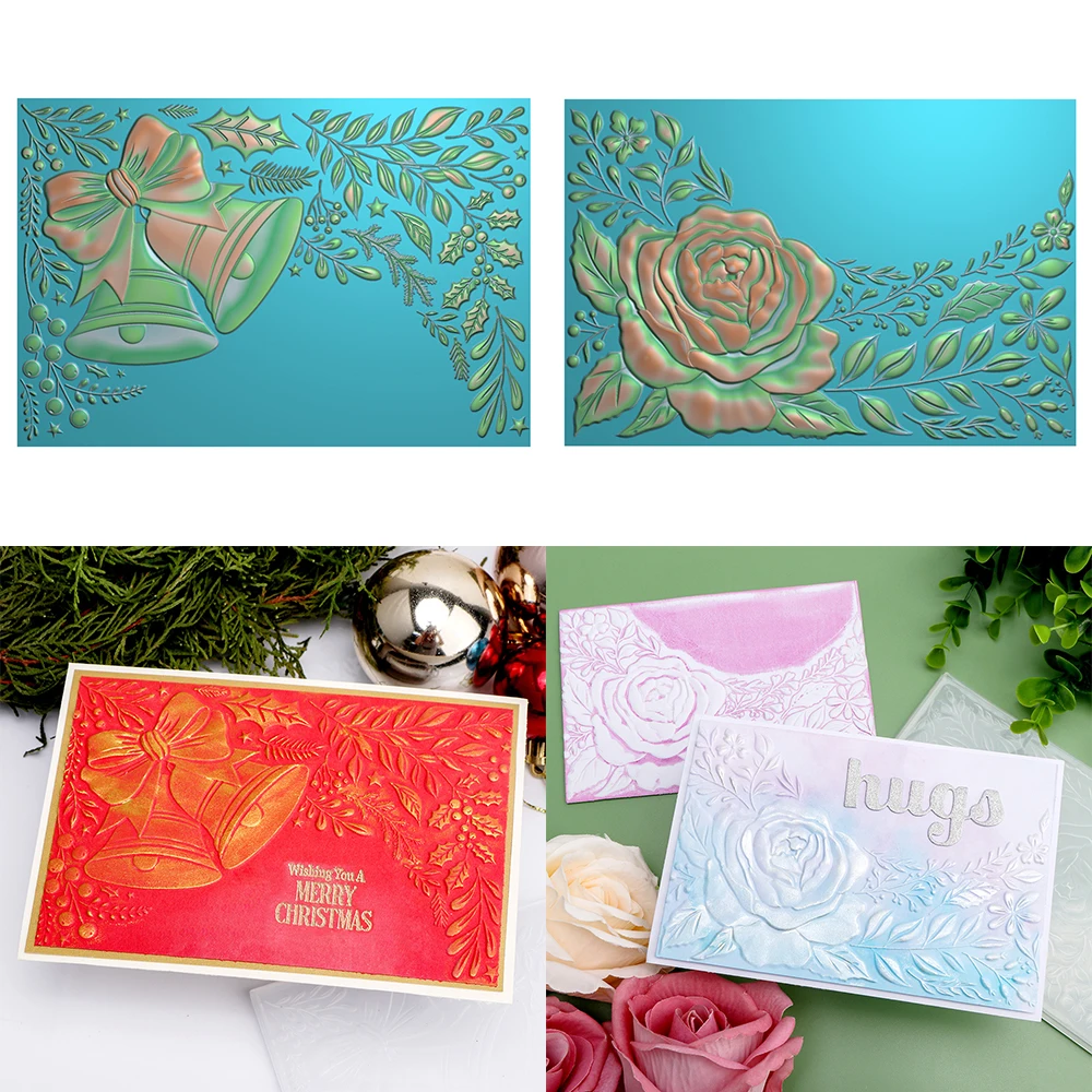 

3D Embossing Folder Jingle Bell Rose Foliage for Diy Christmas Scrapbooking Adding Textured Paper Card Crafting Project 2024