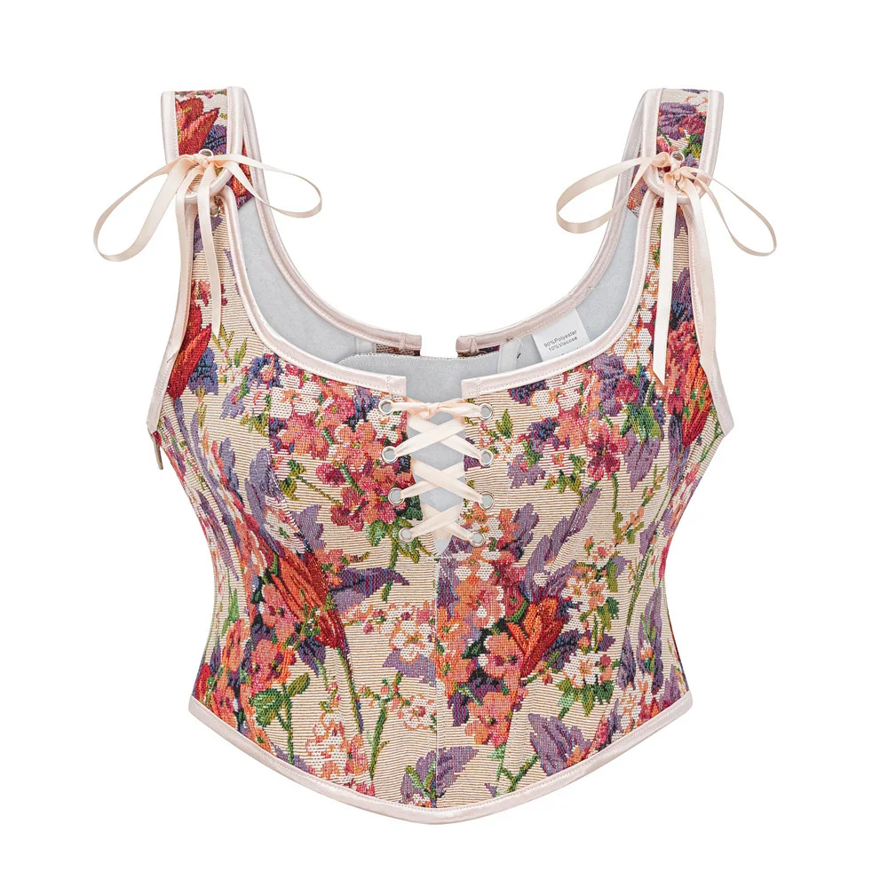 

Женский корсет во французском стиле с принтом в стиле ретро, топ, сексуальный плечевой ремень, боковая молния, короткий бюстье, формирователь тела, нижнее белье, корсет