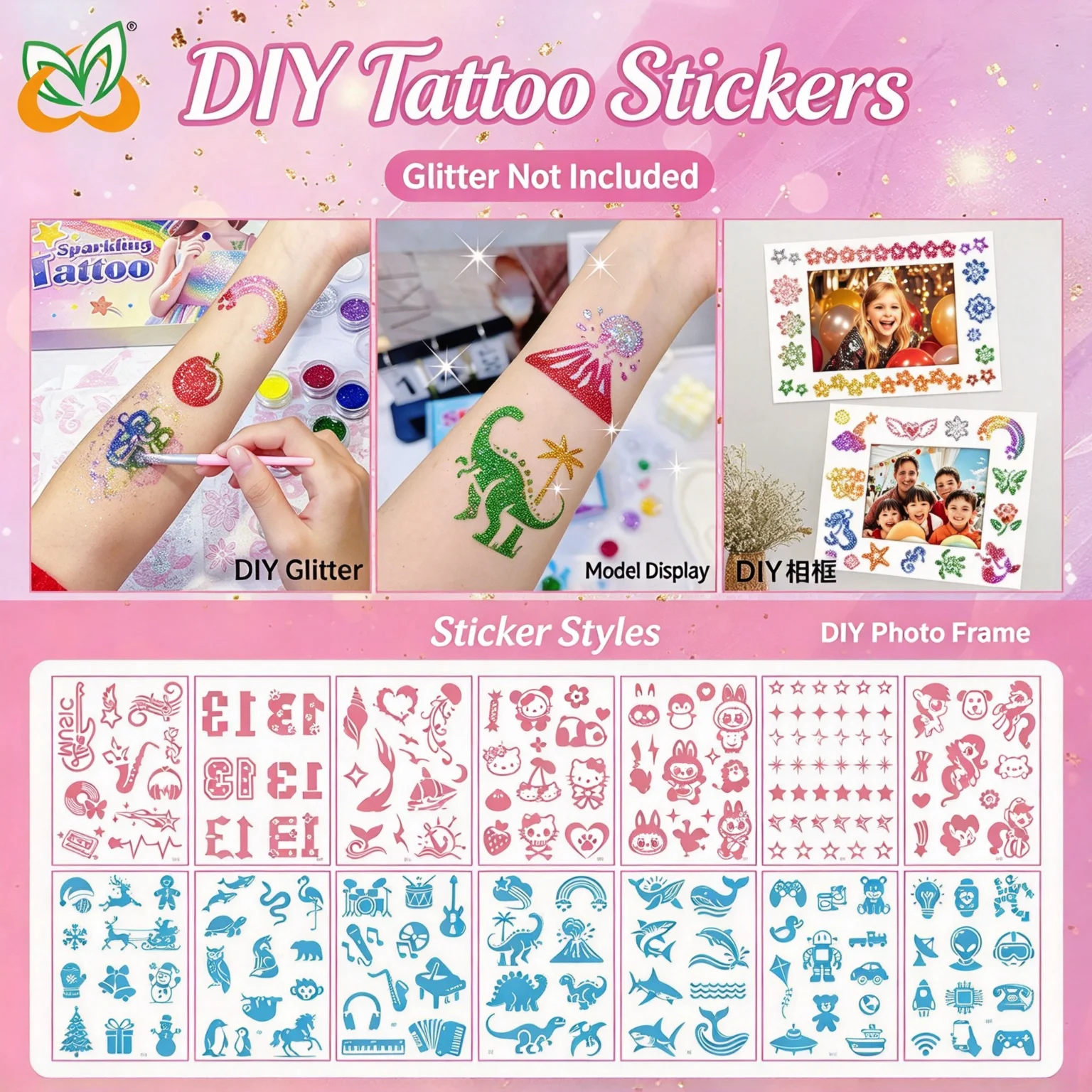 Glitter Tattoo Stickers Set DIY Creative Makeup Multiple Patterns Party Festival Body Art Face Stickers No Glitter Included