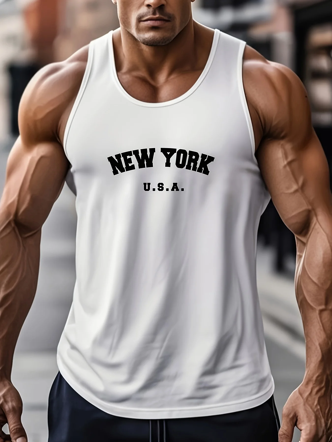 

A sleeveless vest, a men's white round-neck letter-printed vest, regular fit