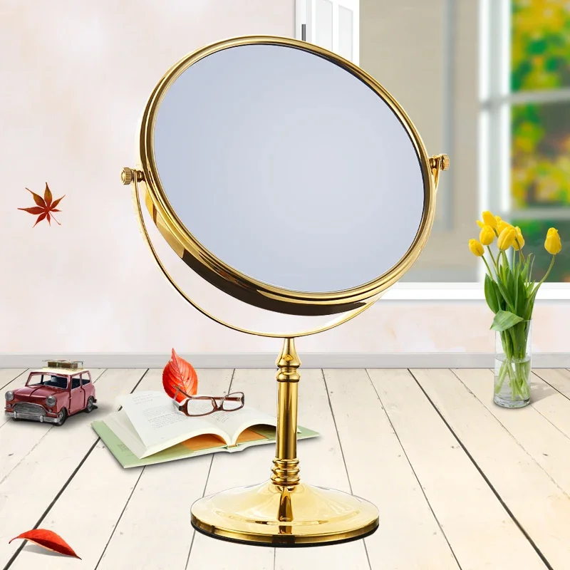 All copper desktop makeup mirror European-style mirror double-sided vanity mirror portable portable beauty zoom WY33002