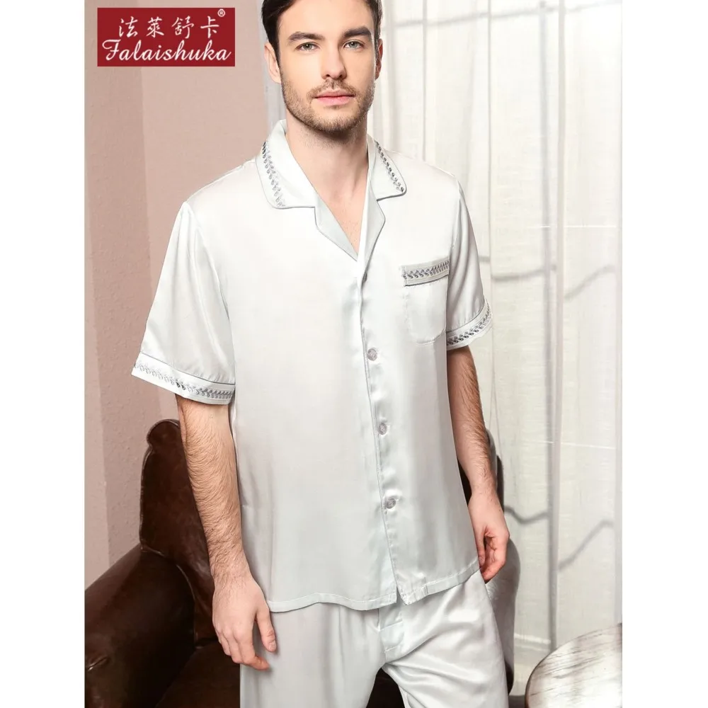 19 momme 100% silk pajamas sets mens noble 100% mulberry silk short sleeve pyjamas for male natural silk homewear T9033