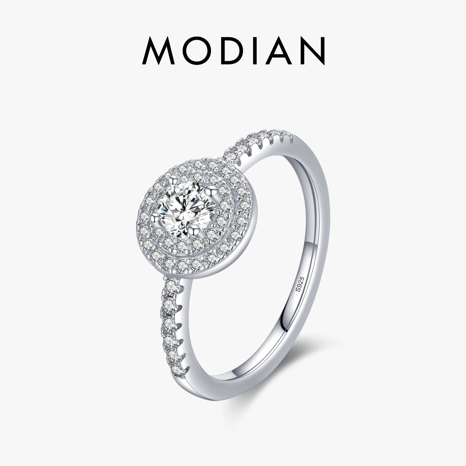 Modian musujące okrągłe przezroczyste CZ Charm pierścionki moda 925 srebro klasyczny Design obrączka dla kobiet Party biżuteria