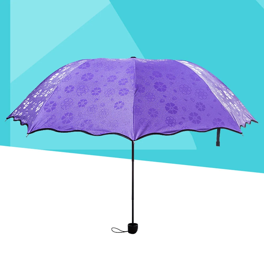 

Dual-Purpose Sun Umbrella 8 Ribs Folding Travel Waterproof Rain Umbrella Patterned Uv Protection With Blossom Design