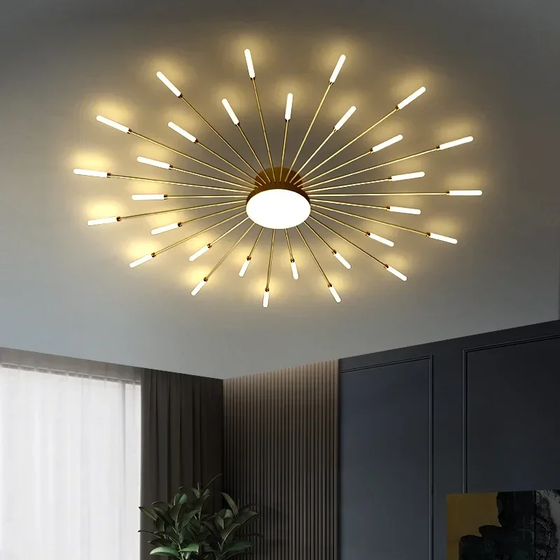 Modern LED Ceiling Lamps Acrylic Sunflower Ceiling Lights Brushed Antique Gold Creative Chandelier Living Dining Room Lighting