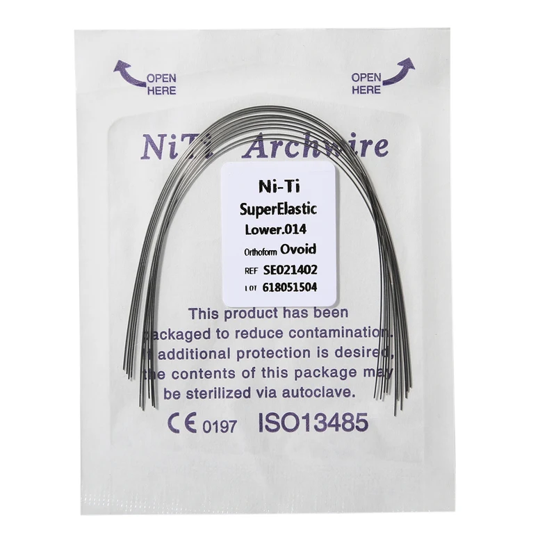 Fios do arco ortodôntico, Niti dental, super elástico, Ni-Ti Circular, materiais superiores e inferiores do dentista, correção, 100pcs