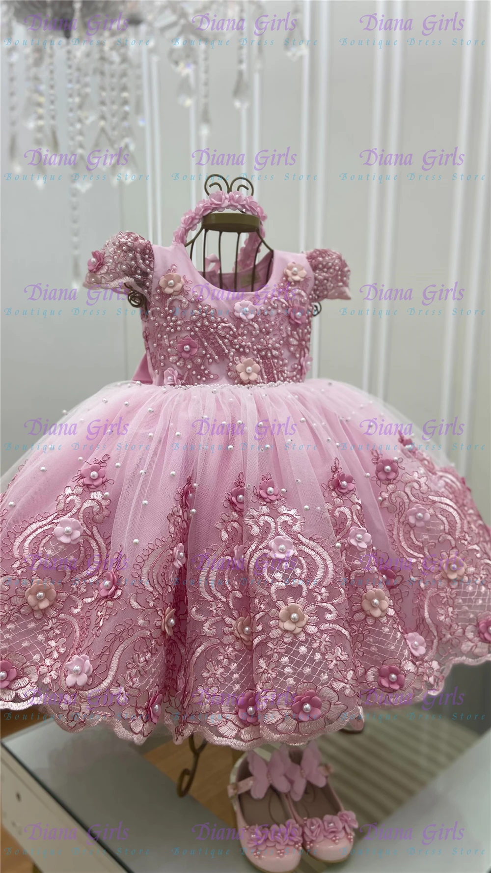 Luxury Quality Pink Pearl Applique Flower Girl Dress Little Princess For Wedding Ball Dresses Kids Birthday Party Evening Gowns