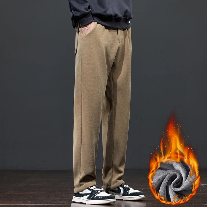 2026 Lässige Herrenhose aus Cord mit Fleece-Futter, Thermo-Modehose, dicke Samthose, gerade geschnittene, weite Jogginghose, 5XL – Detail 9