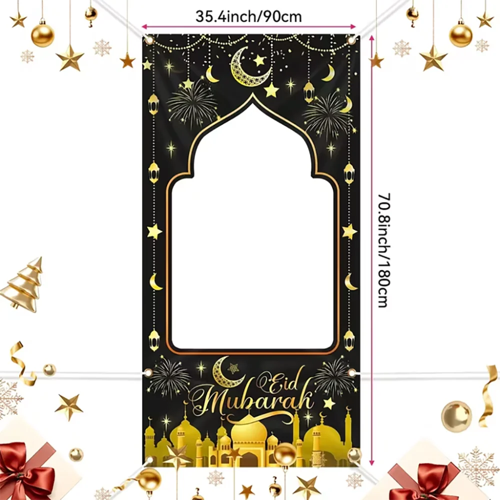 

Muslim Eid Mubarak Photo Booth Frame Background Mosque Lamp Ramadan Banner Islam Festival Prop Eid al-Fitr Party Decorations