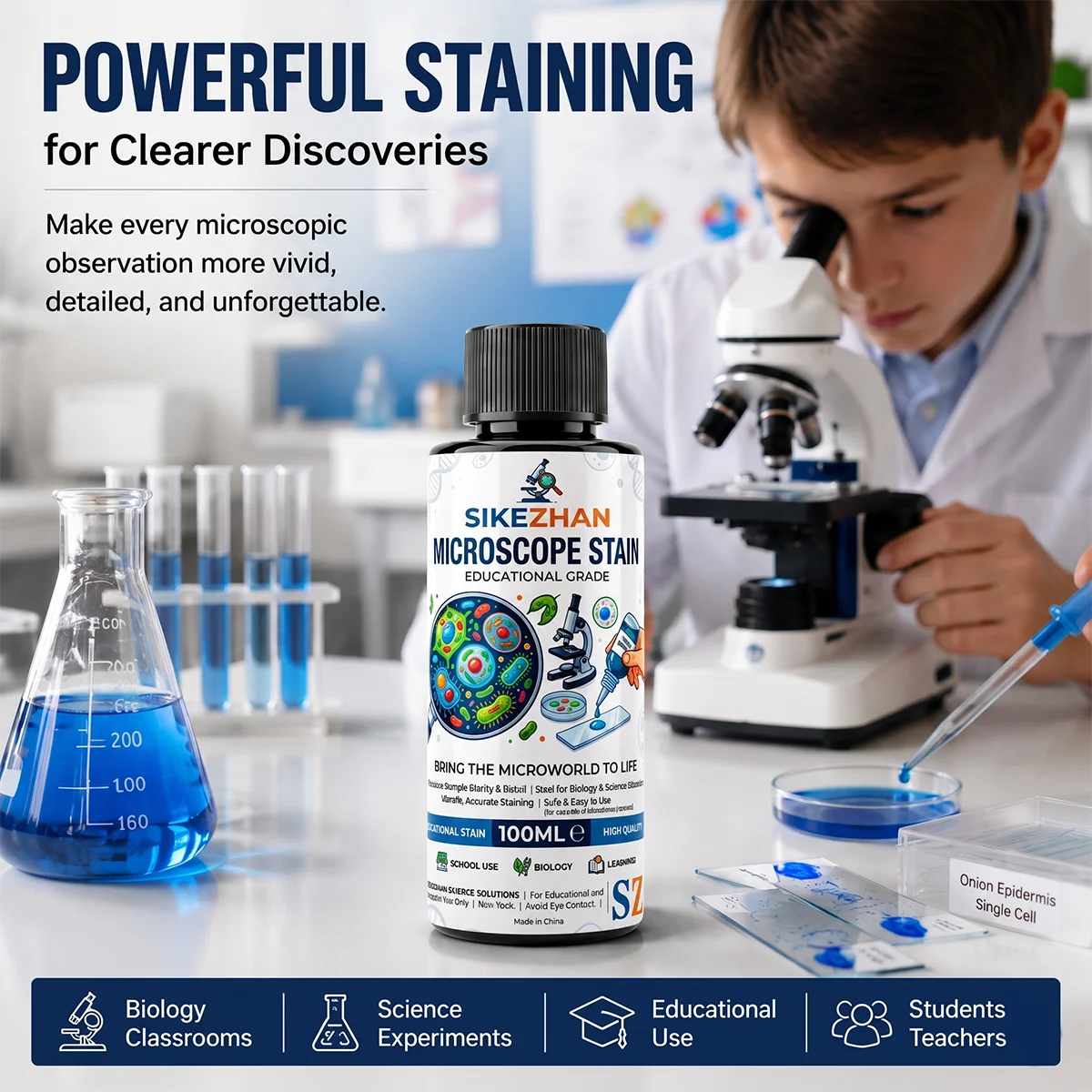 Picture 3: 100ml Microscope Stain Educational Grade Biological Specimen Staining Dye Solution for School Lab Biology Teaching Science Study
