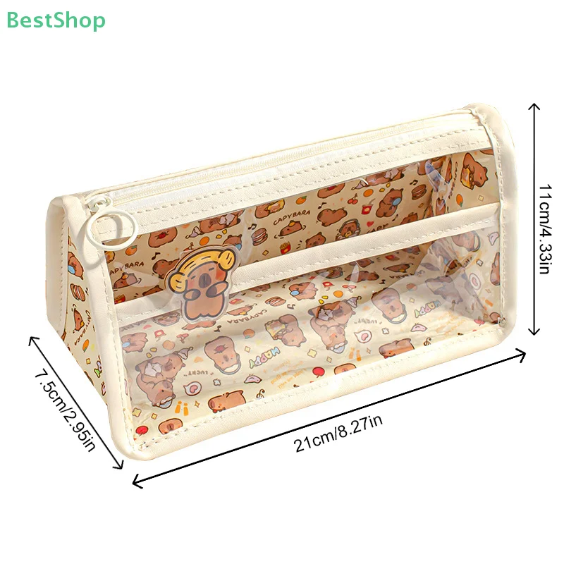 Tas Pena Kapibara Kapasitas Besar PVC Alas Segitiga Tahan Air Transparan Organizer Alat Tulis Hadiah Untuk Pelajar Kantor Rumah