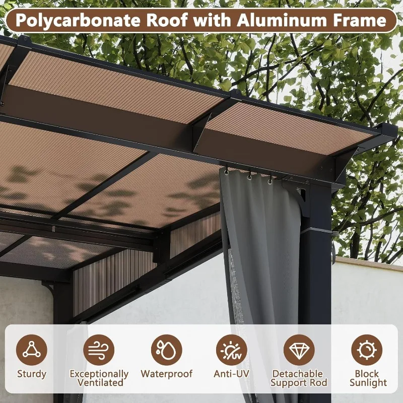 أكشاك مثبتة على الحائط مقاس 10 × 13 قدمًا، إطار من الألومنيوم مع ستائر وشبكة، عريشة خارجية #5