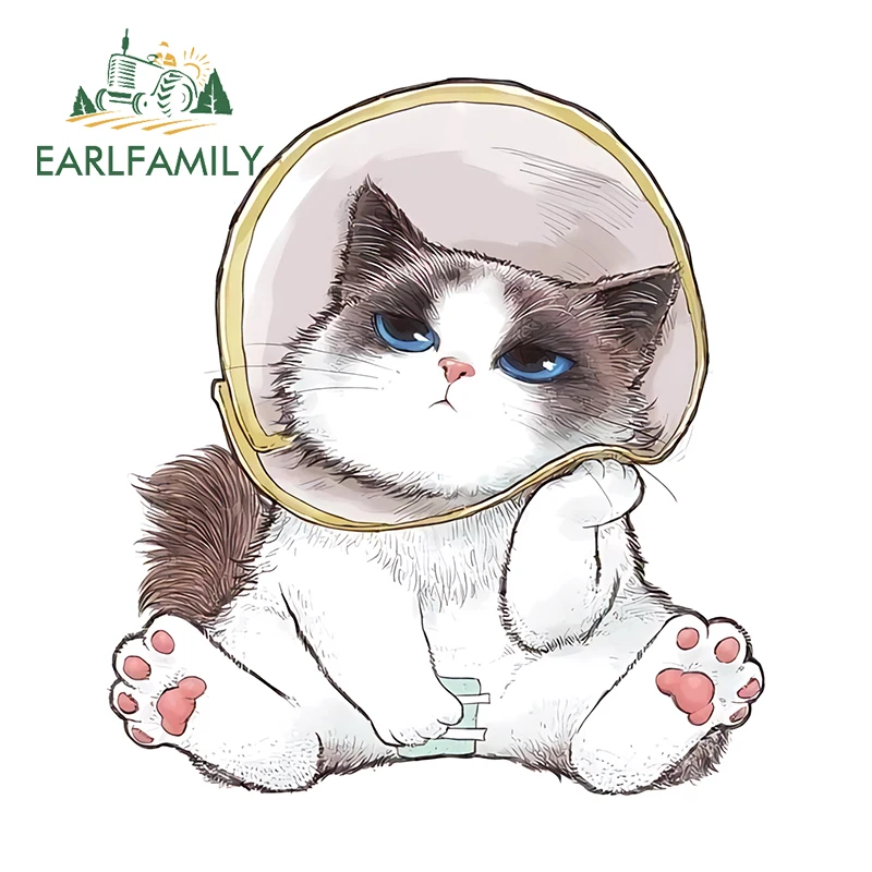 EARLFAMILY 13cm × 11.9cm Lovely Astronaut Kitten Car Stickers Creative Funny Picture Decals Waterproof Vinyl Car Accessoires