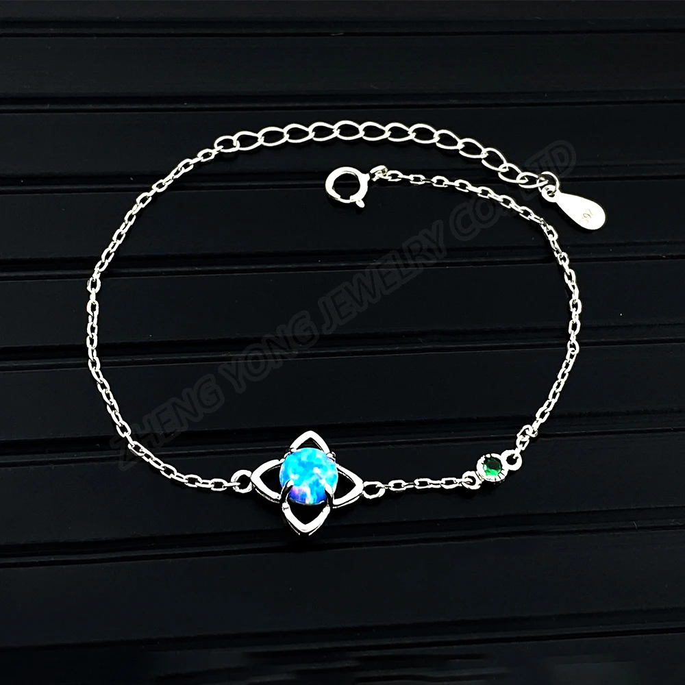 Stern Armband Sterling Silber für Frau Opal Schmuck 4 Punkt Stern verstellbare Kette Armband