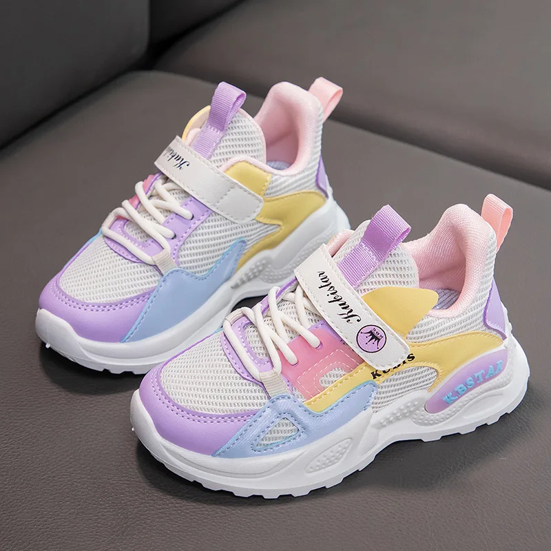 

2023 Kids Sneakers Girls School Casual Shoes Outdoor Breathable Running Shoes Light Soft Tenis Pink Non-slip Children Shoes