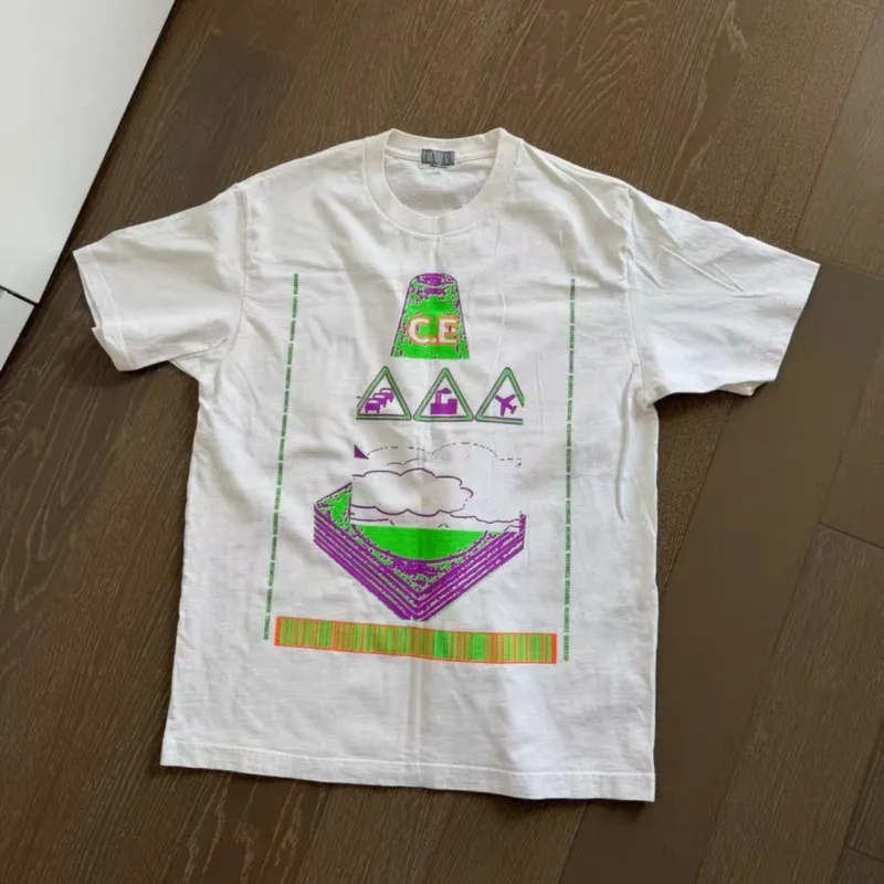 

Cloud Colored Graffiti Print White Round Neck Cotton Breathable Short Sleeve CAVEMPT Tshirts Casual Tops Men Women Streetwear