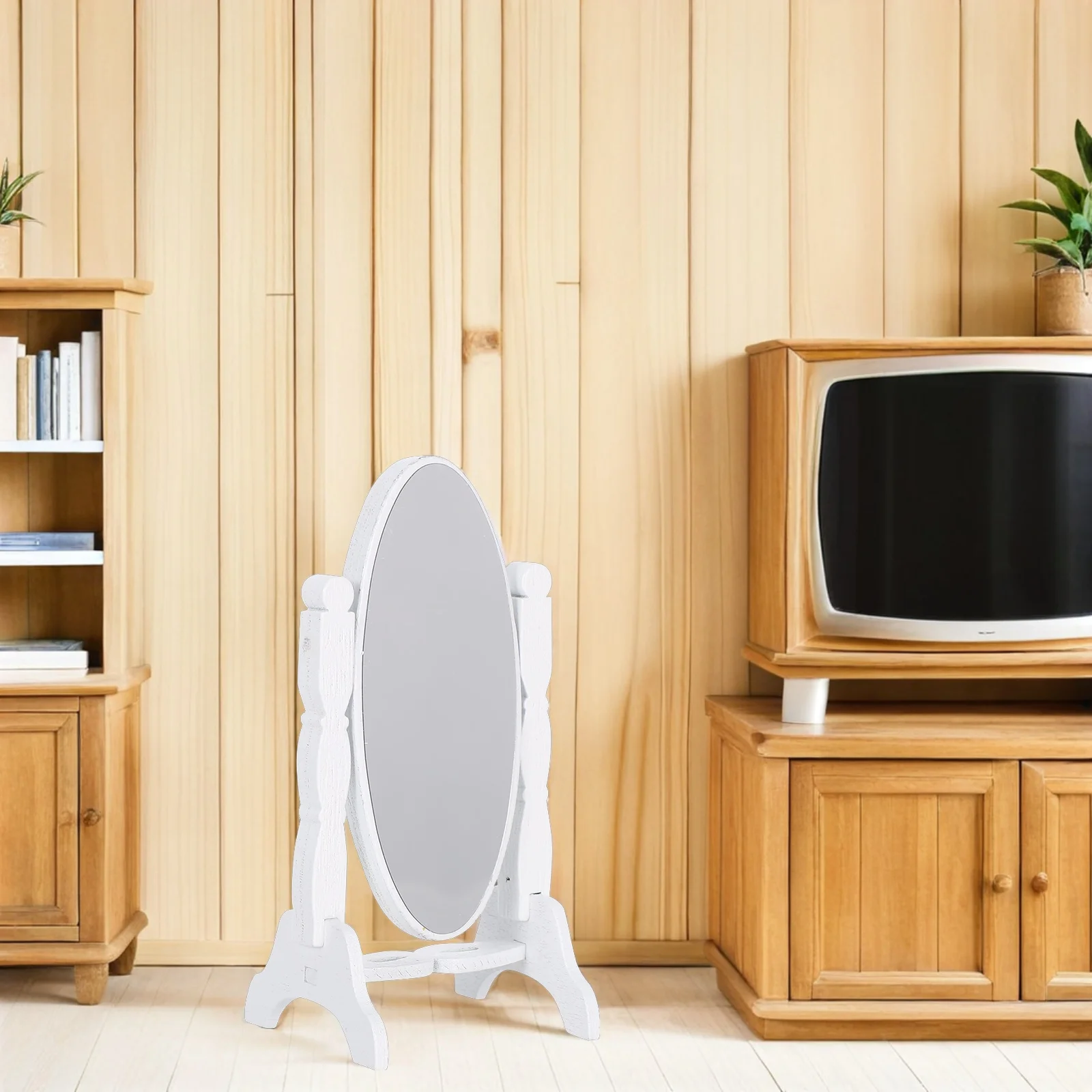 2 stücke Vintage Mini Für Puppenhaus Maßstab 1:12 Kleine Holz Rahmen Stehen Spiegel Retro Eitelkeit Tisch Schlafzimmer Möbel Zubehör