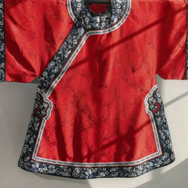 Traditional Chinese Clothing Women  Purple Floral Print with Large Sleeves Apricot Horse Faced Dress Vestidos De Verano Mujer