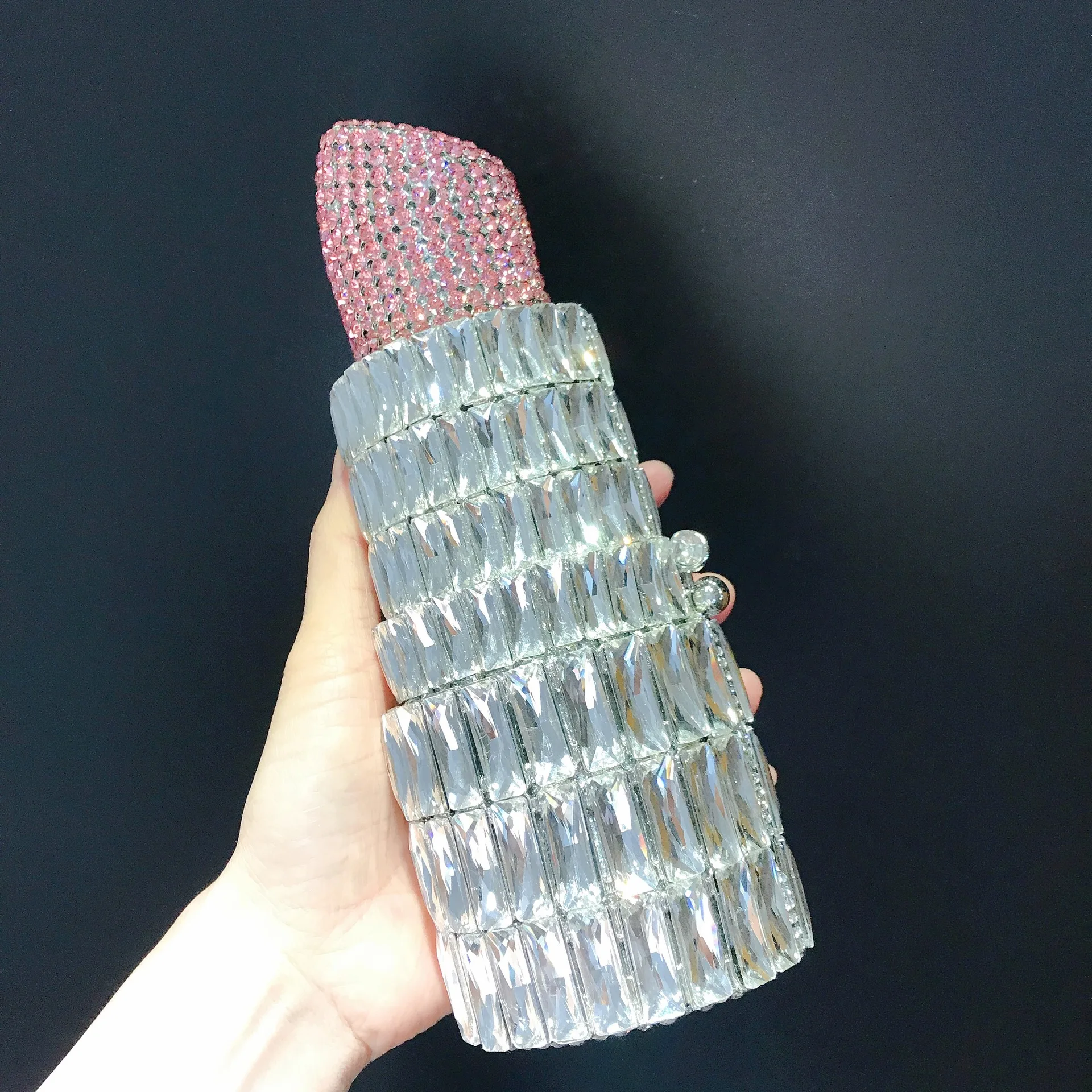 Szminka damska luksusowa kopertówka wieczorowa Rhinestone kopertówka na kolację markowe torebki dla kobiet kryształowa torba na imprezę bankietową metalowy łańcuszek